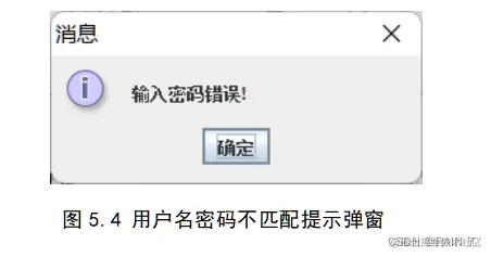 图5.4 用户名密码不匹配提示弹窗