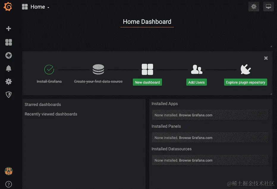 图 13.15：Grafana 主页仪表板