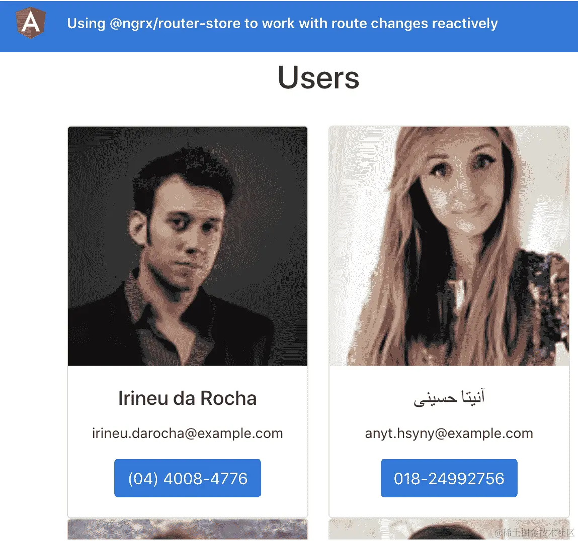 图 6.19 - ngrx-router-store 应用程序运行在 http://localhost:4200