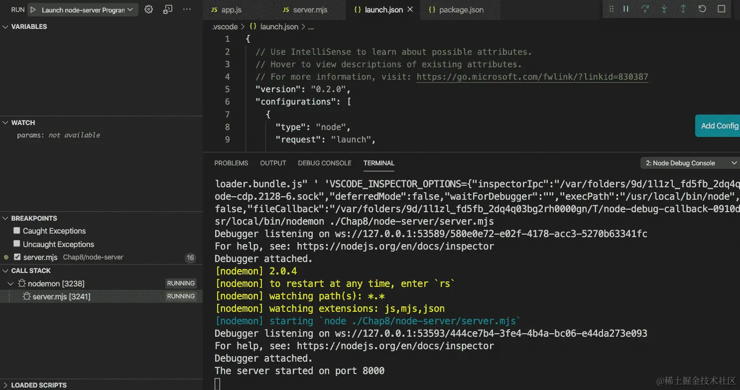 图 8.20 - 从 launch.json 调试器