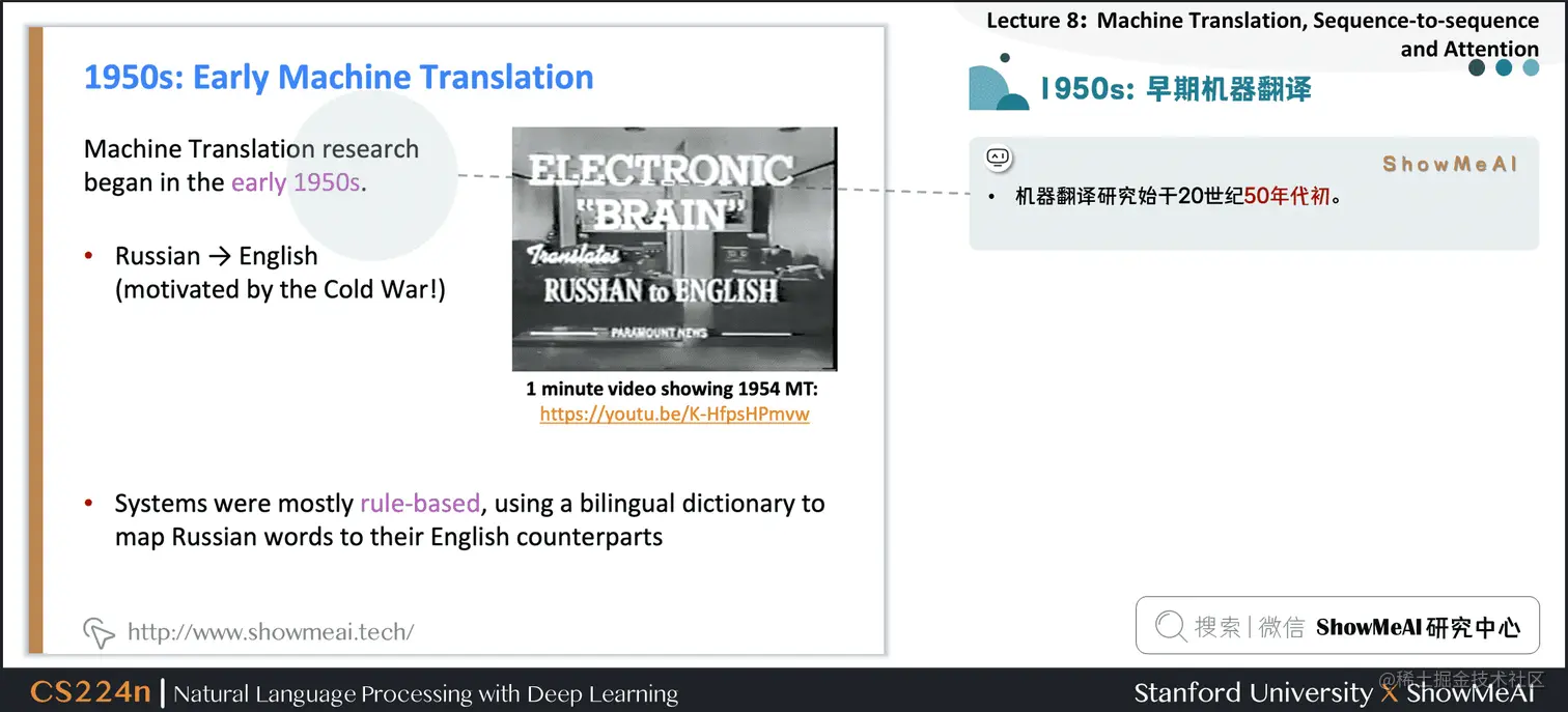 1950s：早期机器翻译