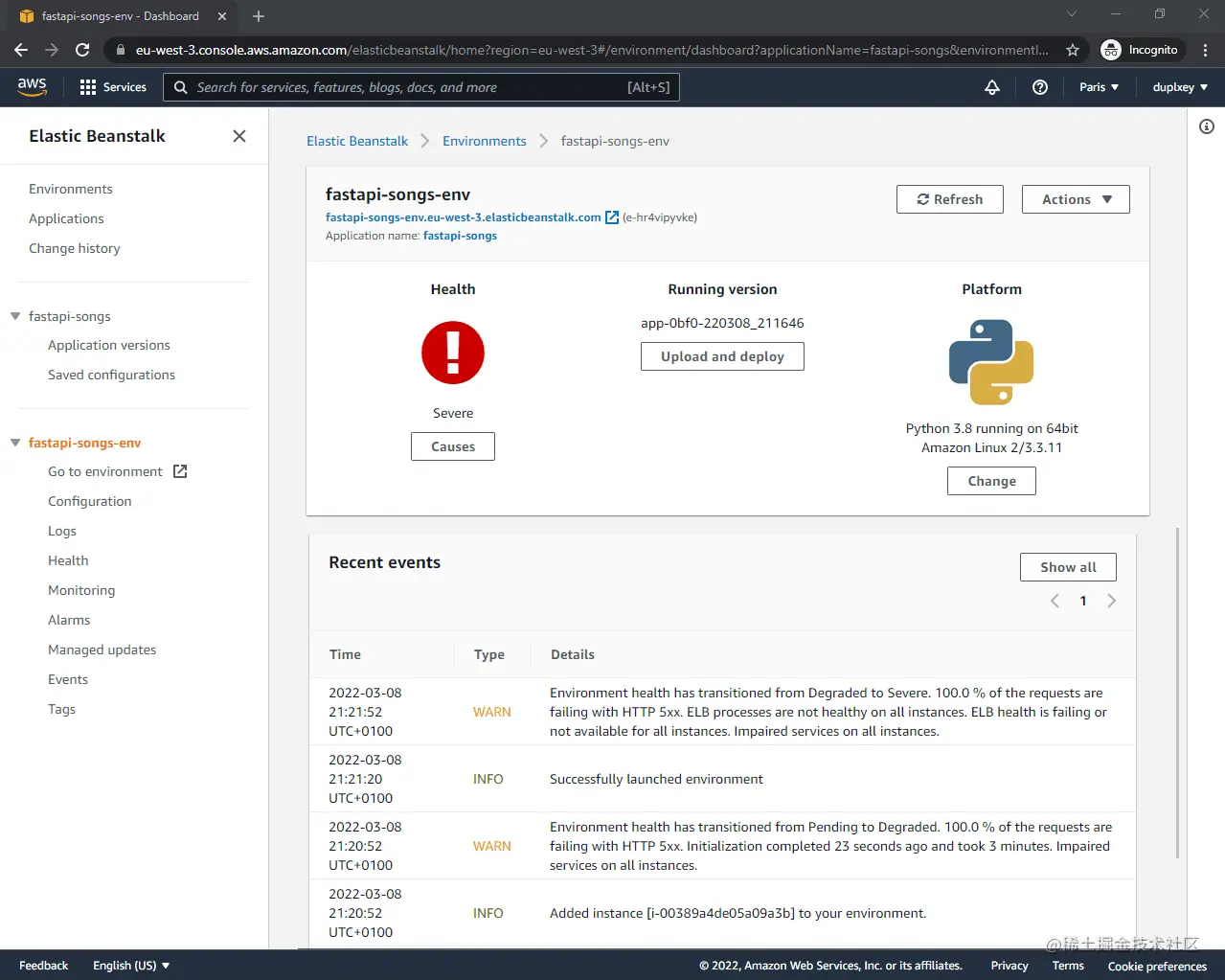 Elastic Beanstalk Console