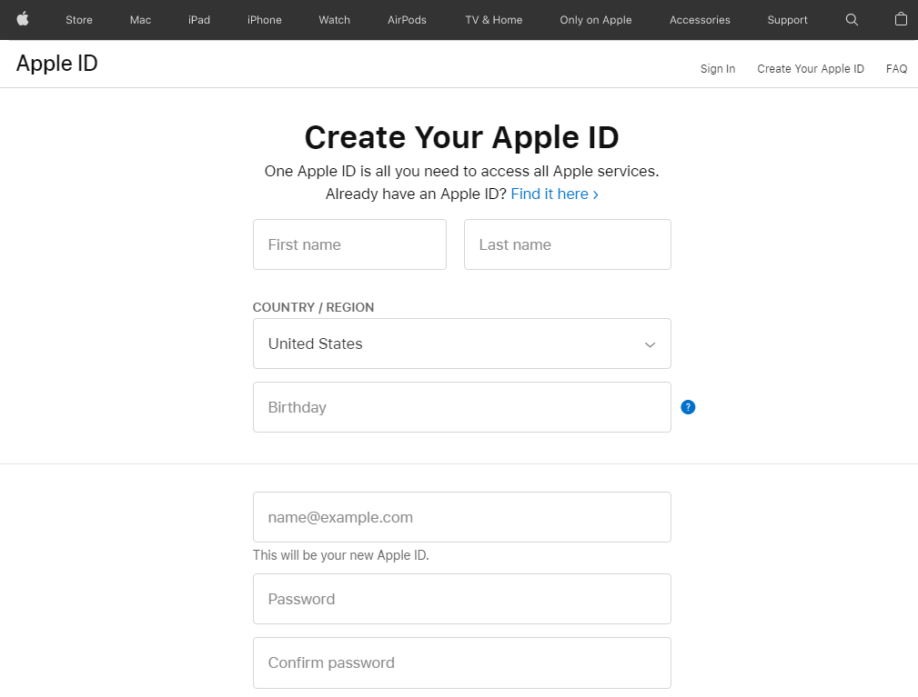 创建苹果 ID