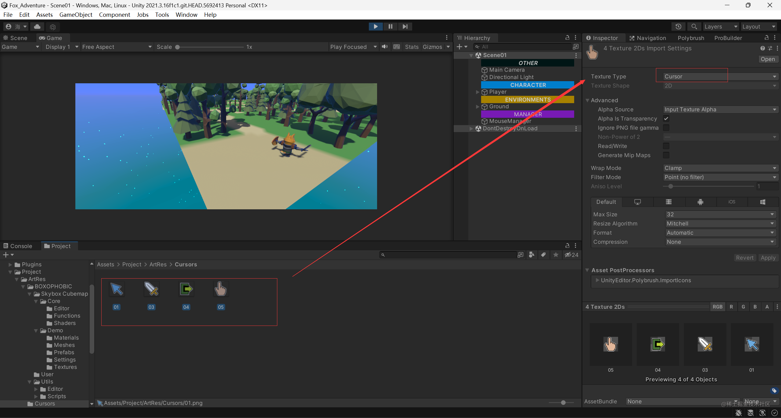 Unity invalid texture used for cursor 