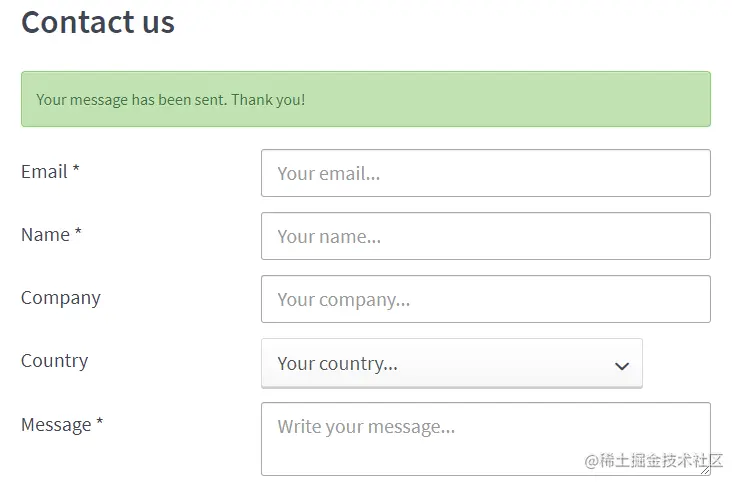 A green thankyou message indicates success