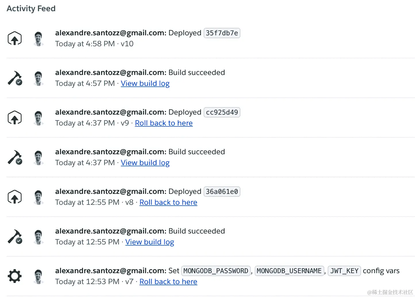 图 9.4 – Heroku 控制面板应用程序的活动标签