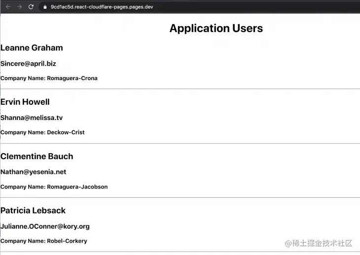 Screenshot of application users app deployed via Cloudflare pages