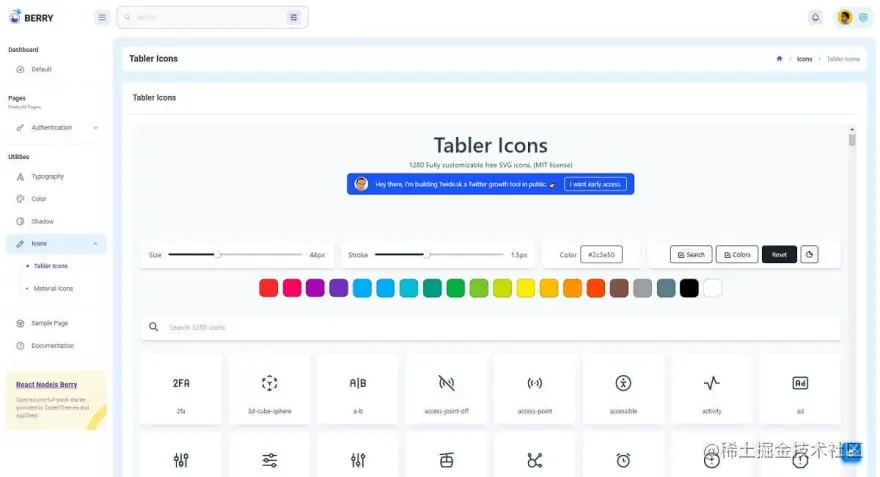 React Node JS Berry - UI Icons page.