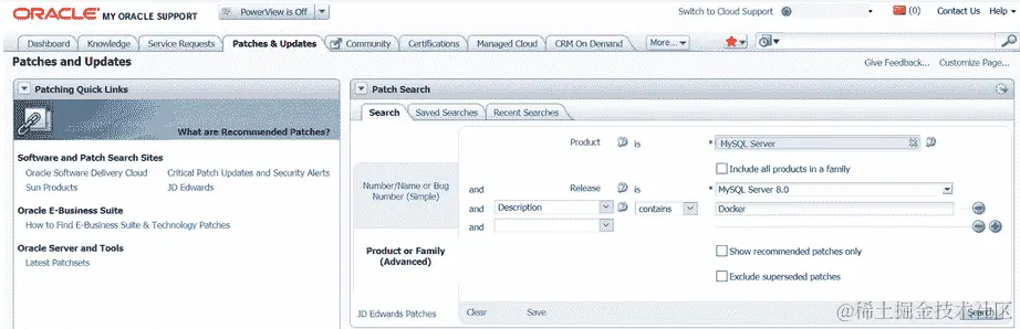 显示 MySQL Enterprise 镜像搜索设置的图表