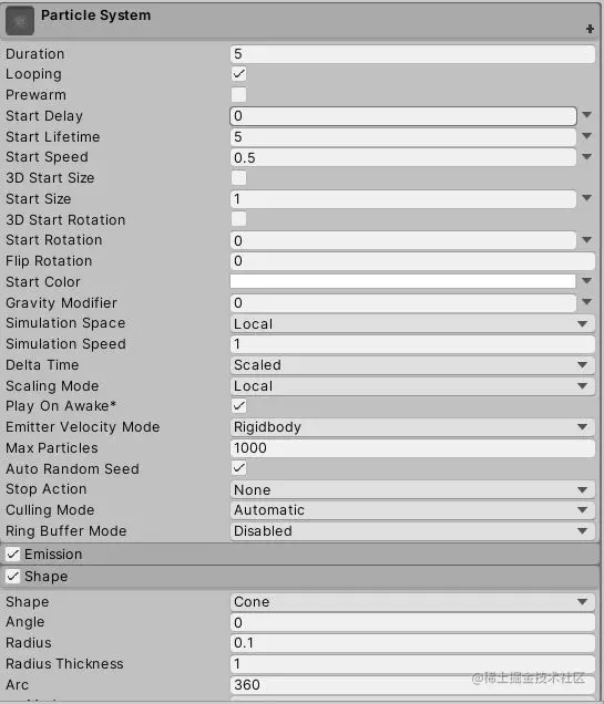 particle system setting for fire