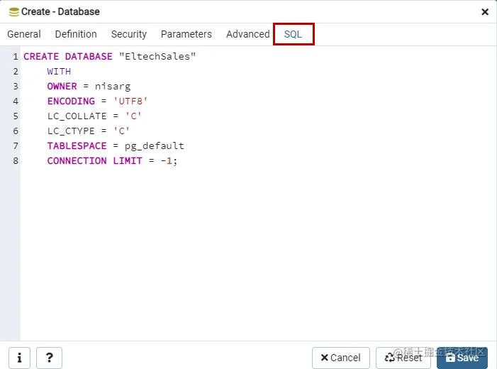 SQL Query to create postgresql database