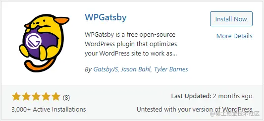 Screenshot of the WordPress plugin listing for WPGatsby