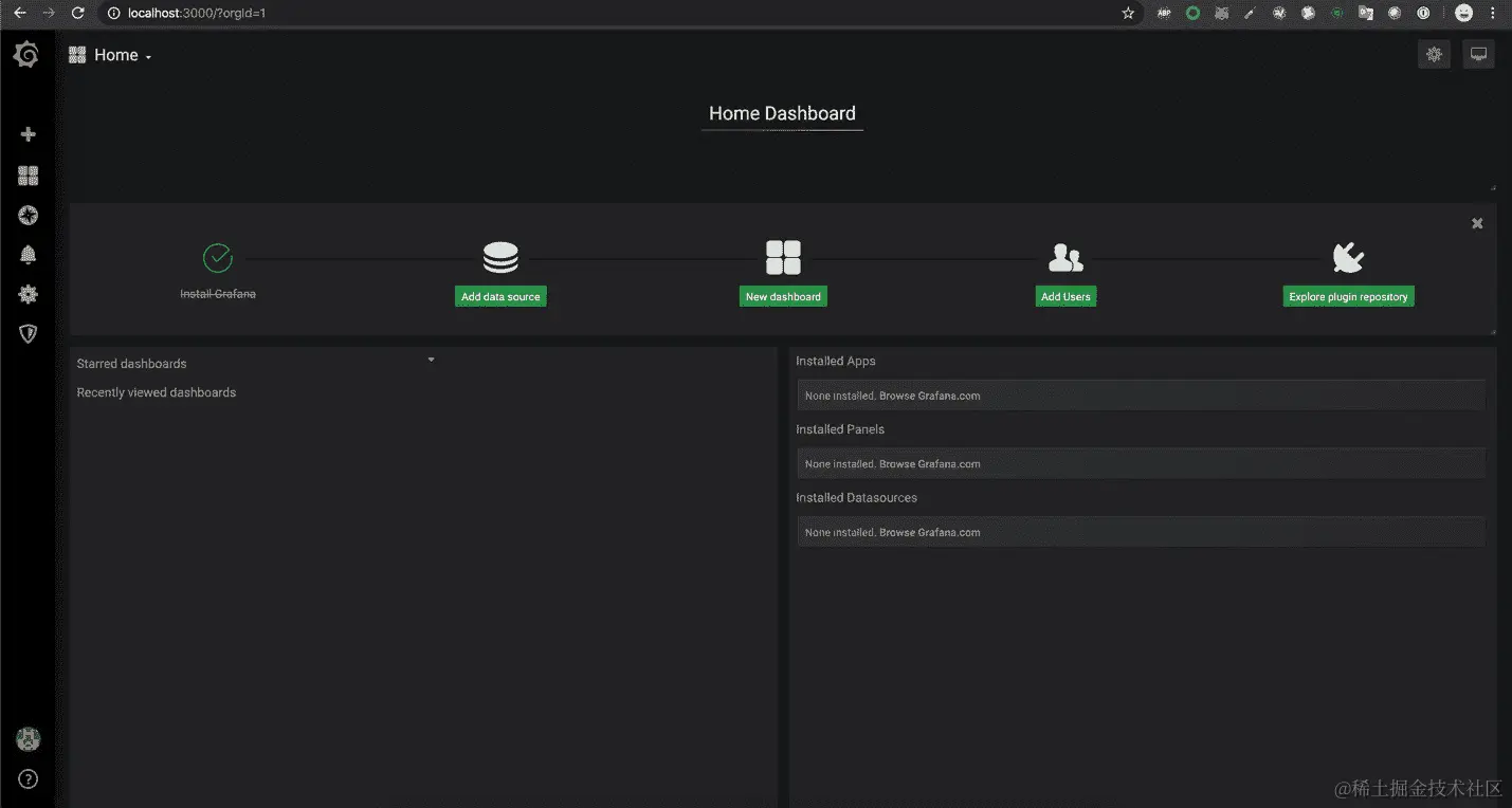 图 15.7：Grafana 主页仪表板
