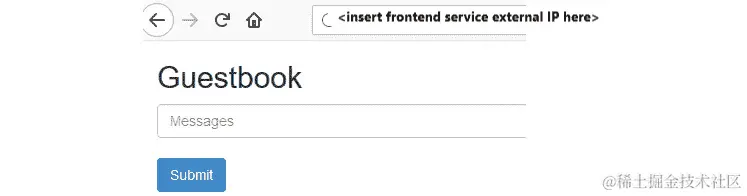 一旦在浏览器的地址栏中输入公共 IP，它将打开一个带有粗体字“Guestbook”的白屏。这表明您的应用程序现在正在运行。