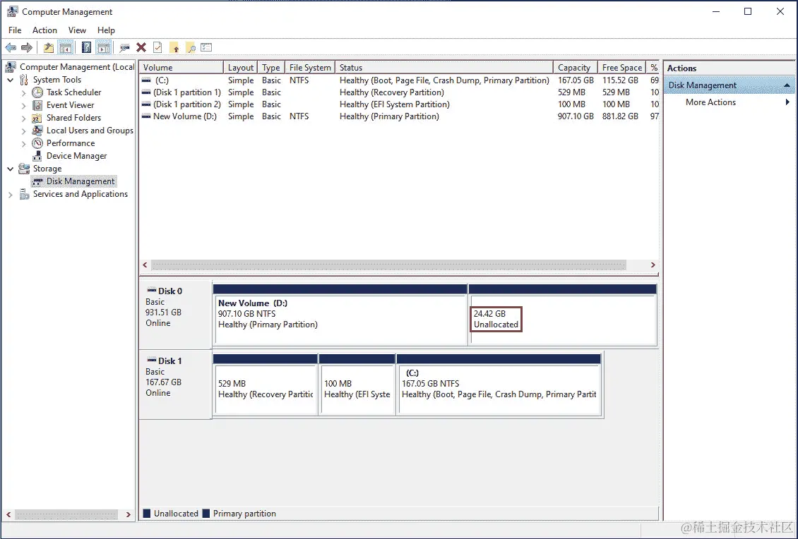 图 0.7：收缩卷后的未分配空间