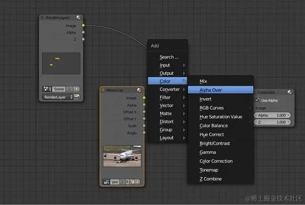 添加混音节点 - 阿尔法结束