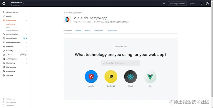 Select Vue in Auth0