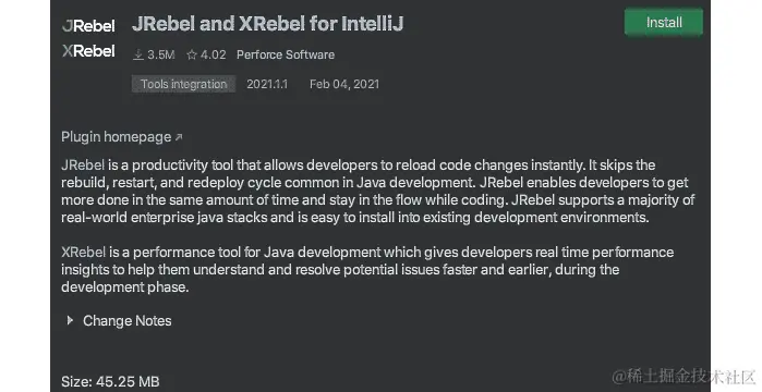 图 1.7 – IntelliJ IDEA 安装 JRebel