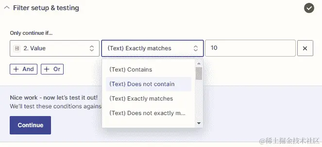 图 7.4 – Filter by Zapier 应用中逻辑选项选择概览