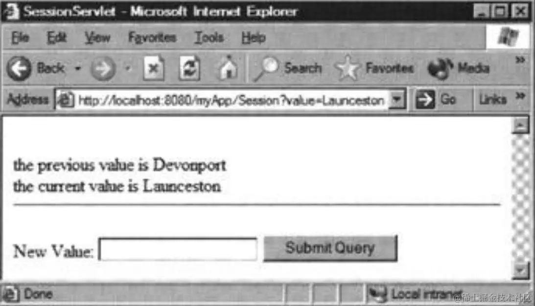 Figure 9.4: The output from SessionServlet
