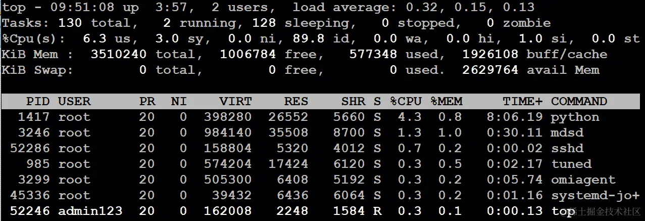 使用 top 命令显示 Linux 进程