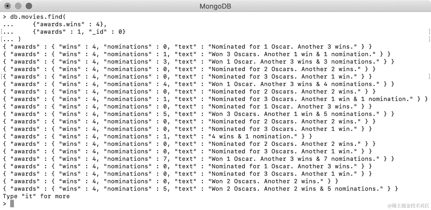 图 4.28：仅为上述片段投影奖项字段