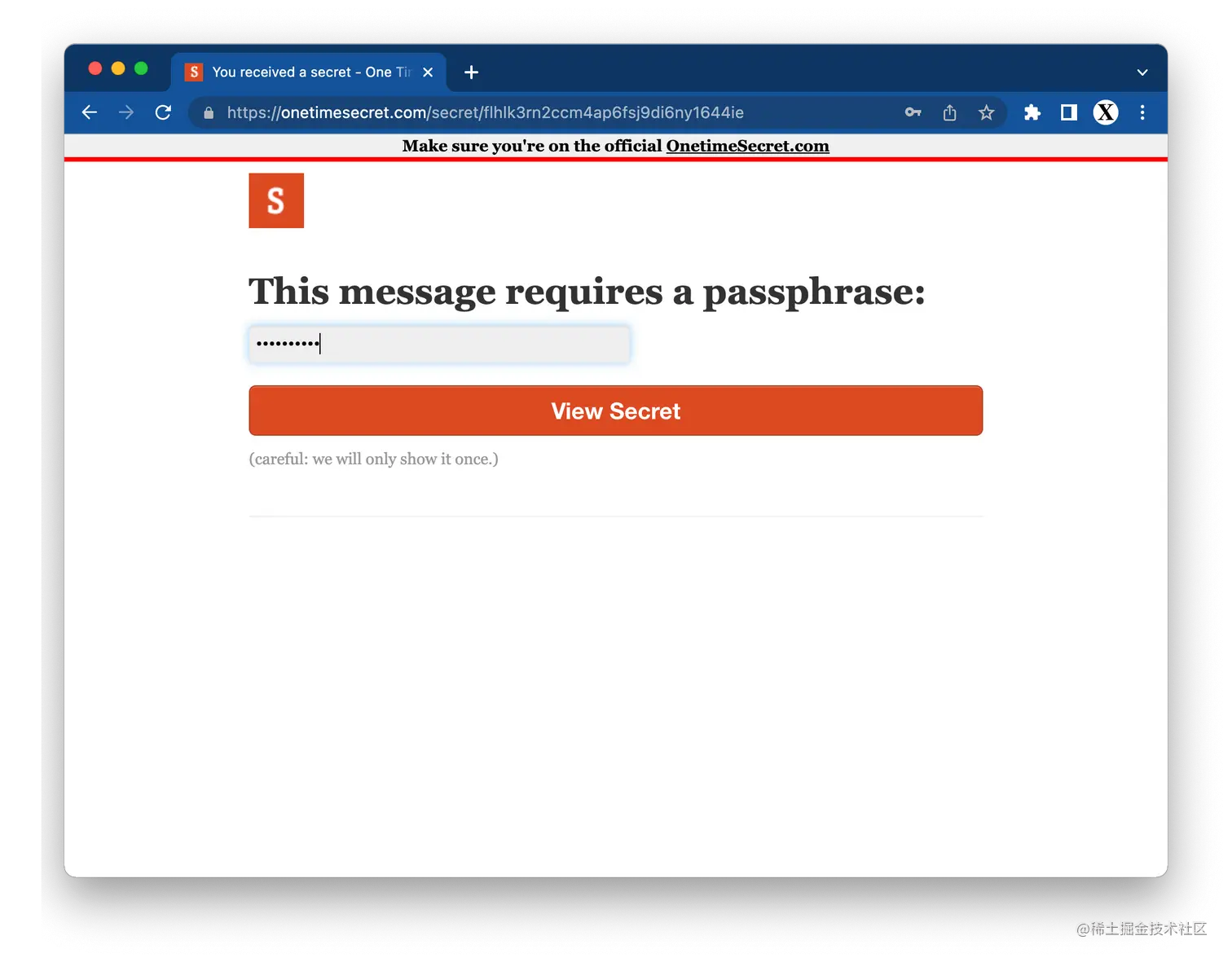 Share a secret - One Time