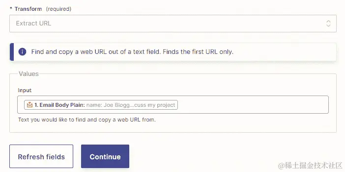 图 17.18 – 使用 Formatter by Zapier Text 操作事件从文本块中提取 URL