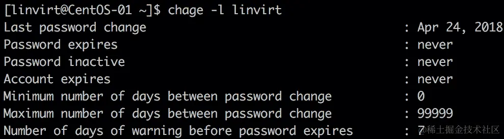 使用 chage 命令将 epoch 转换为可读日期。