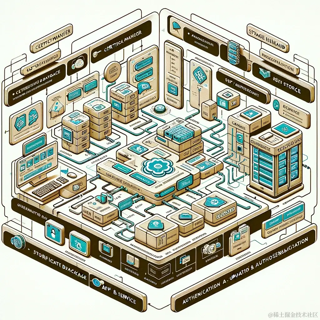 DALL·E 2023-12-25 21.35.33 - A diagram illustrating the architecture of a self-signed certificate management system. The diagram shows four main components_ 'Certificate Manager',.png