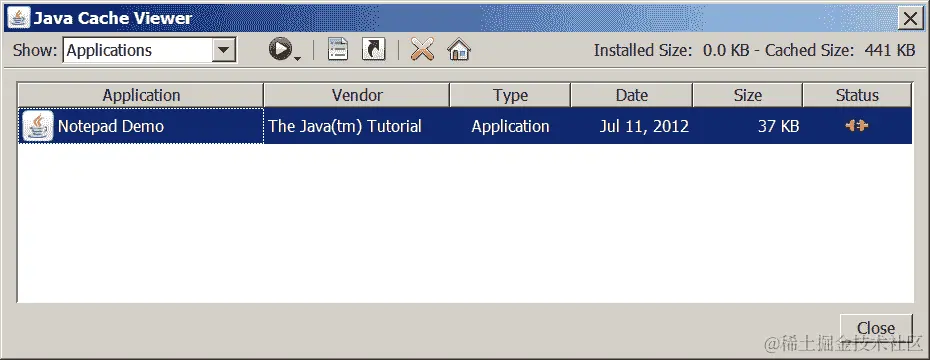 Java 缓存查看器应用程序的屏幕截图