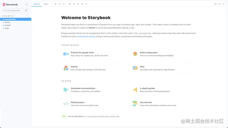 Storybook welcome page