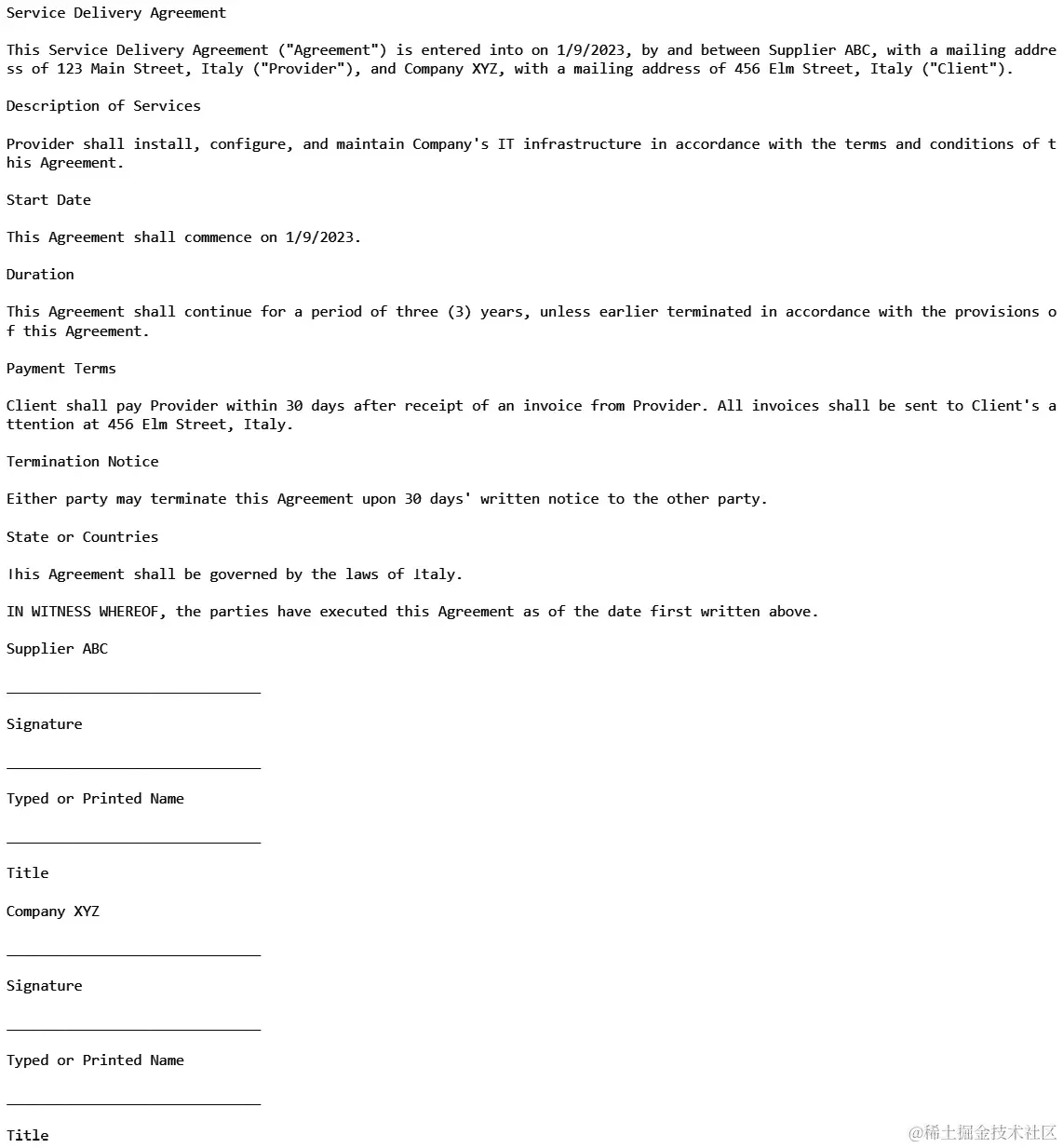 图 10.11 – 由 Azure OpenAI 模型生成的合同模板示例
