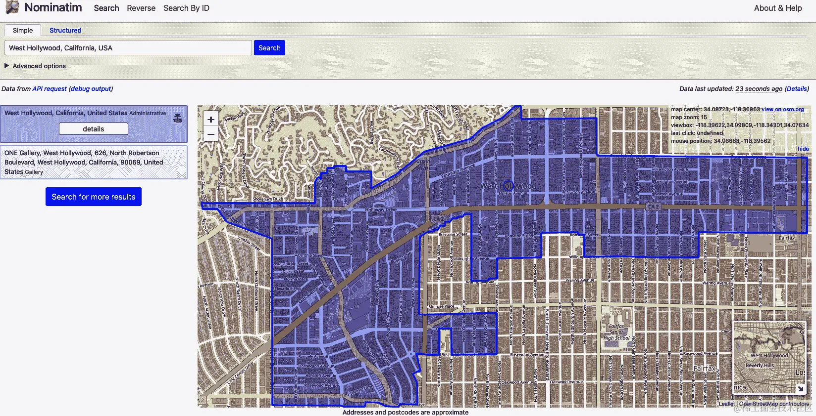 使用 Nominatim 查询place_name的 API 请求