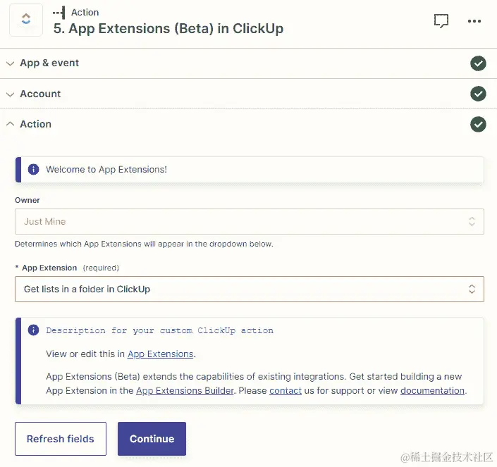 图 11.7 – 使用应用扩展操作事件概述，检索 ClickUp 文件夹中的所有列表