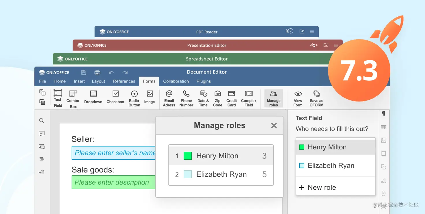 ONLYOFFICE Desktop Editors v7.3 released: roles in fillable forms, enhanced password protection, Watch Window in sheets and new printing options