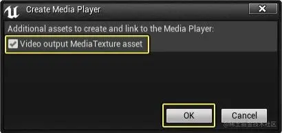 启用“Video output Media Texture asset”资产选项