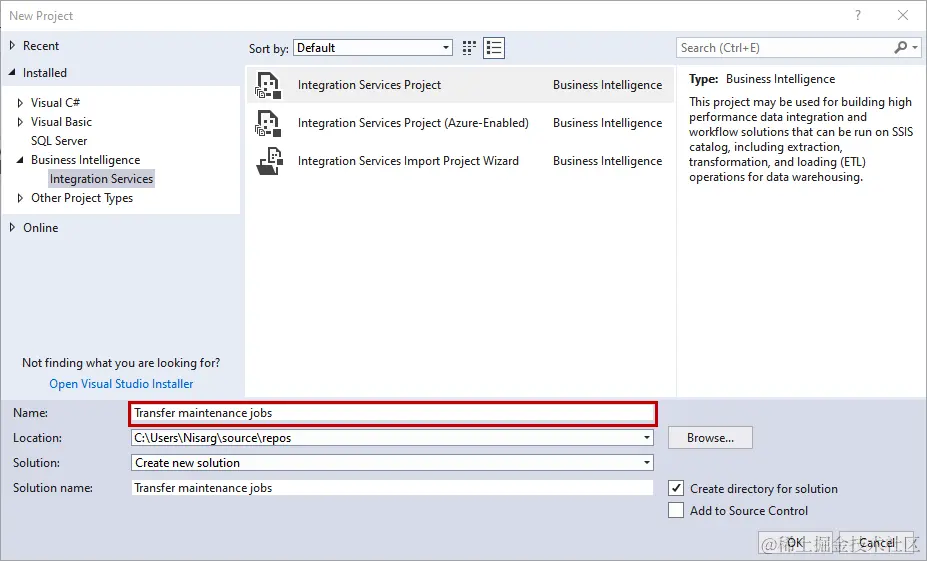 Create new project in SSDT 2017