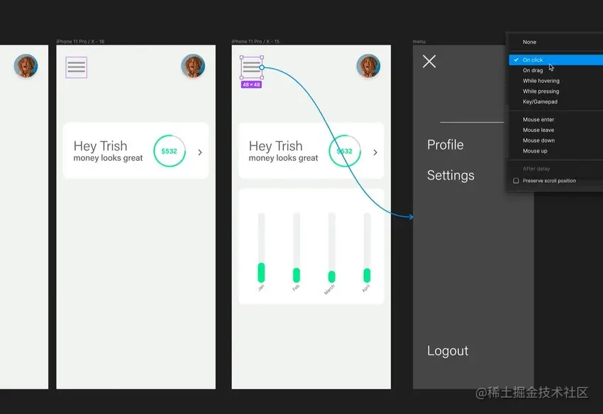 on click open overlay in figma