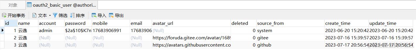 基础用户信息表