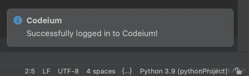 Success notification in PyCharm