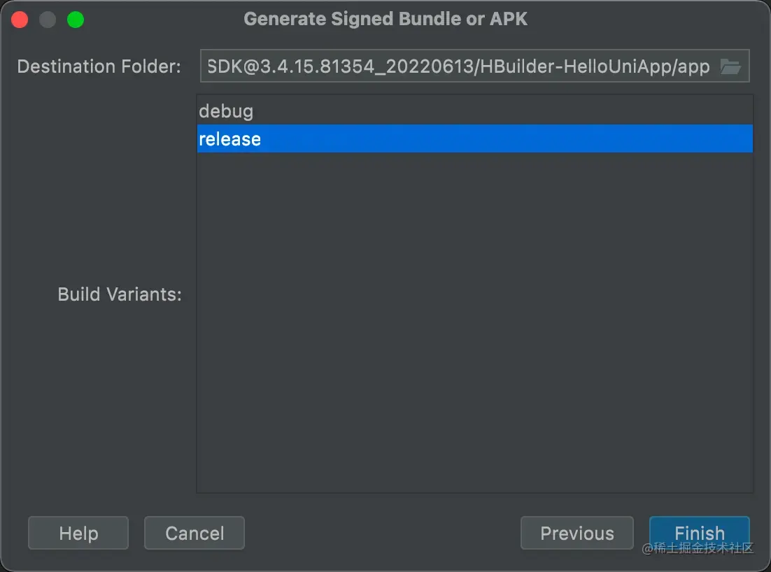 选择release并点击finish