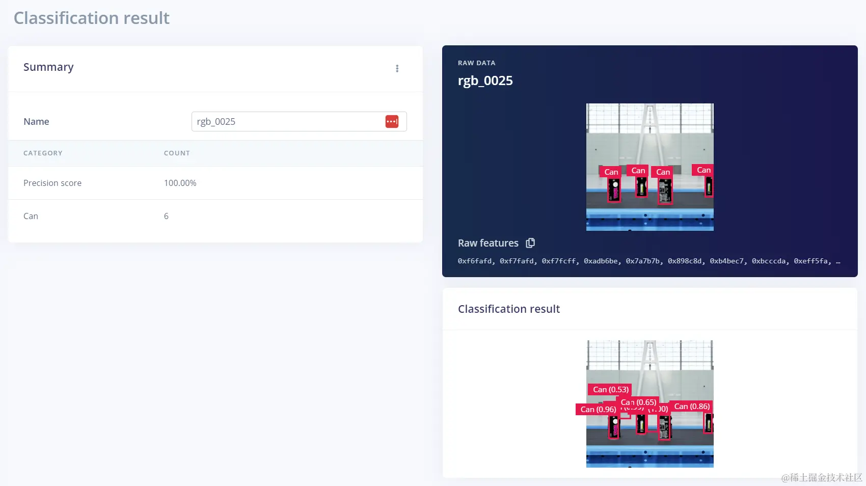 User interface for Edge Impulse, showing how someone can assess the performance of their model based on the classification results when testing on different dataset versions.