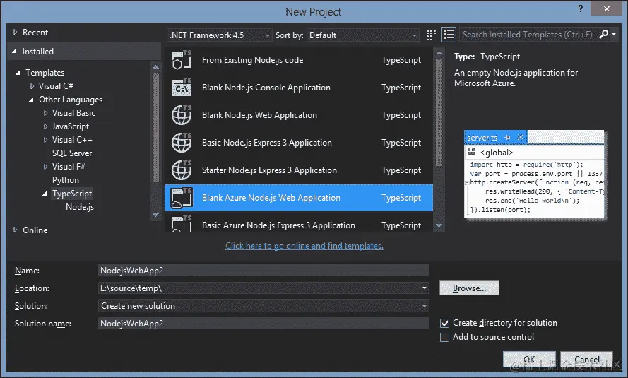 在 Visual Studio 中设置 Node