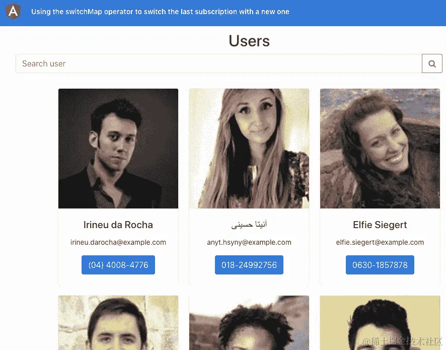 图 5.16 - 使用 switchmap-operator 应用程序在 http://localhost:4200 上运行