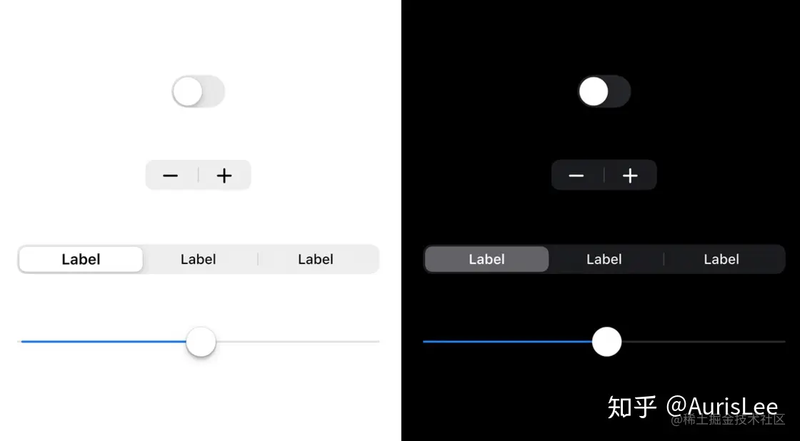 苹果为材质设计了深浅两套配色方案并提供了从厚到薄的四种感观效果