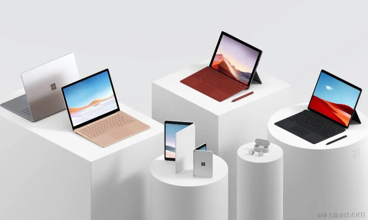 A collection of Microsoft devices on display