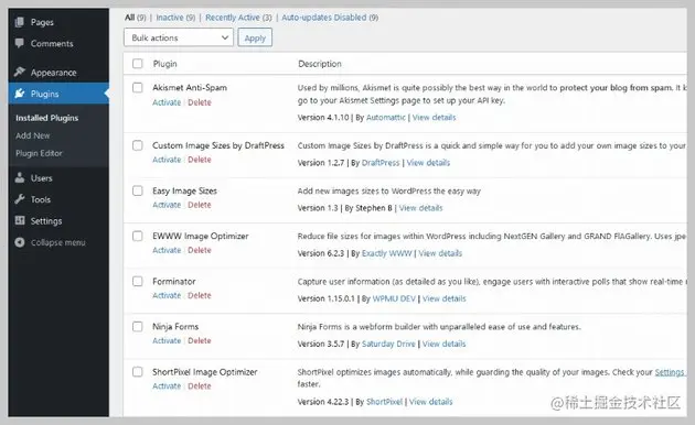 Deactivated WordPress Plugins