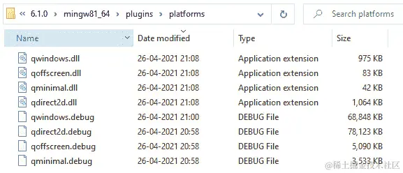 图 10.6 – 显示 Qt Windows 平台插件的目录