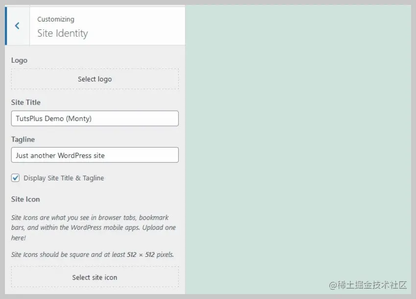 Default WordPress Theme Select Site Icon 